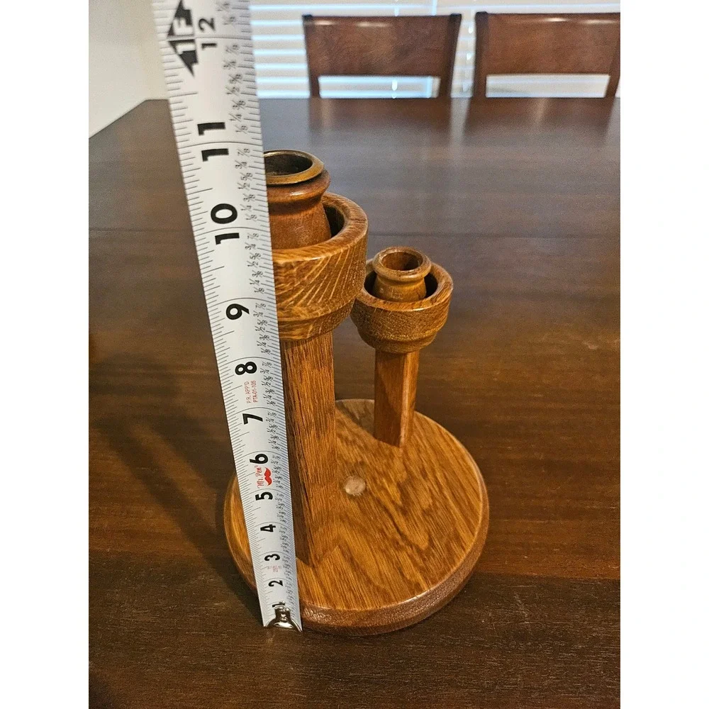 Oak Wood Double Candle Holder Brown Rustic Tiered Decor